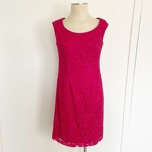 Adrianna Papell Pink Fuchsia‎ Lace Cocktail Dress Lined Scoop Neck Size 8